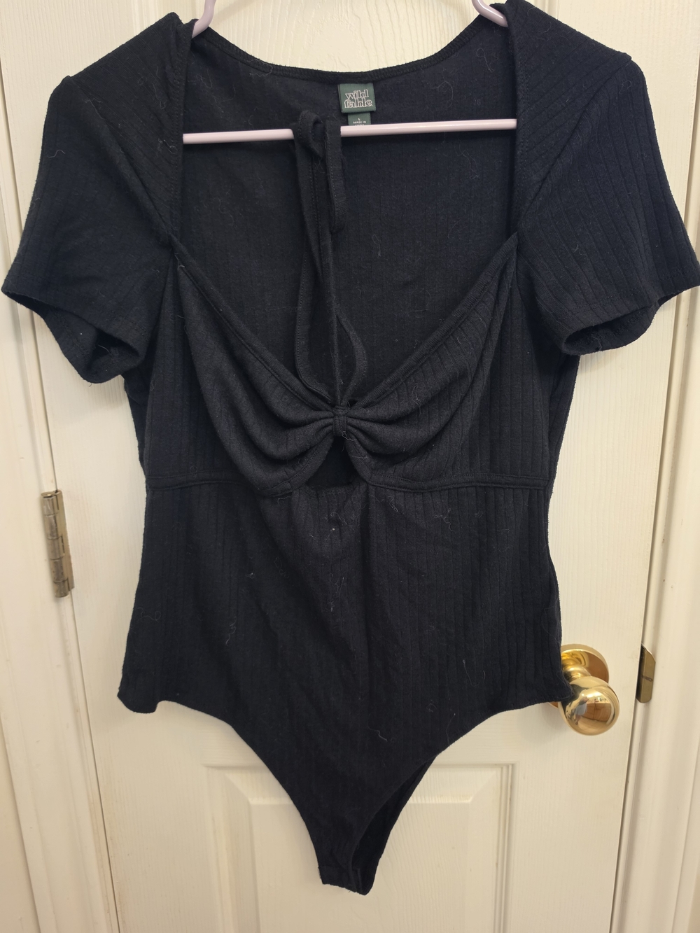 wild fable Black Ribbed Tie-Front One-Piece Bodysuit
